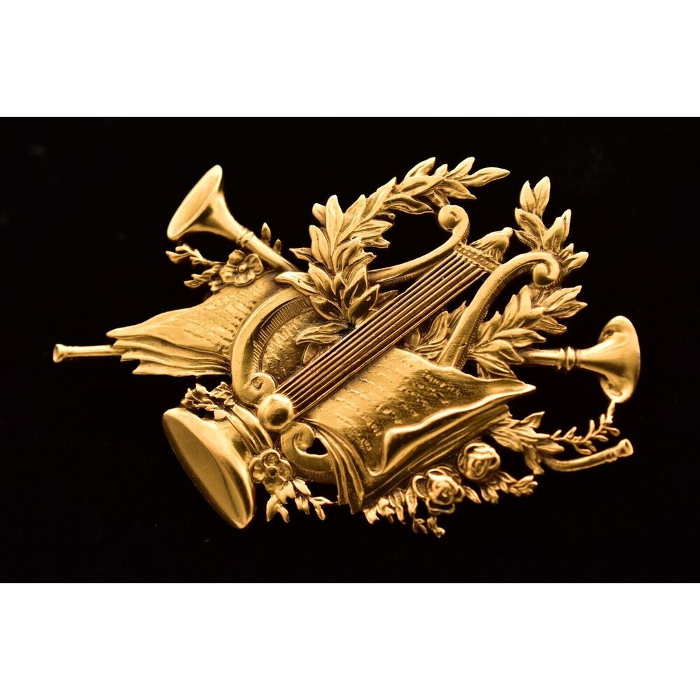 Vintage National Gallery of Art NGA Lyre Laurel Horns Forget Me Not Brooch BinBG